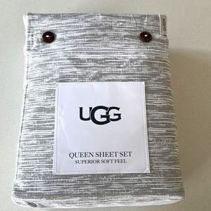 New UGG Superior Soft Queen Sheet Set Light Grey/White 100% Polyester